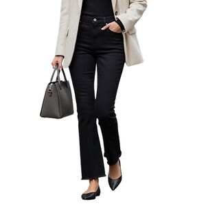 RtA Road to Awe black slim flare leg raw hem cropped ankle jeans 29